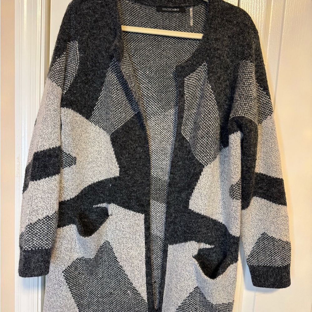 Dolce Cabo Black‎ and Gray Women Cardigan